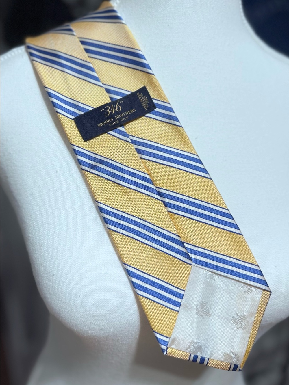 Brooks Brothers Yellow and Blue Striped Silk Tie